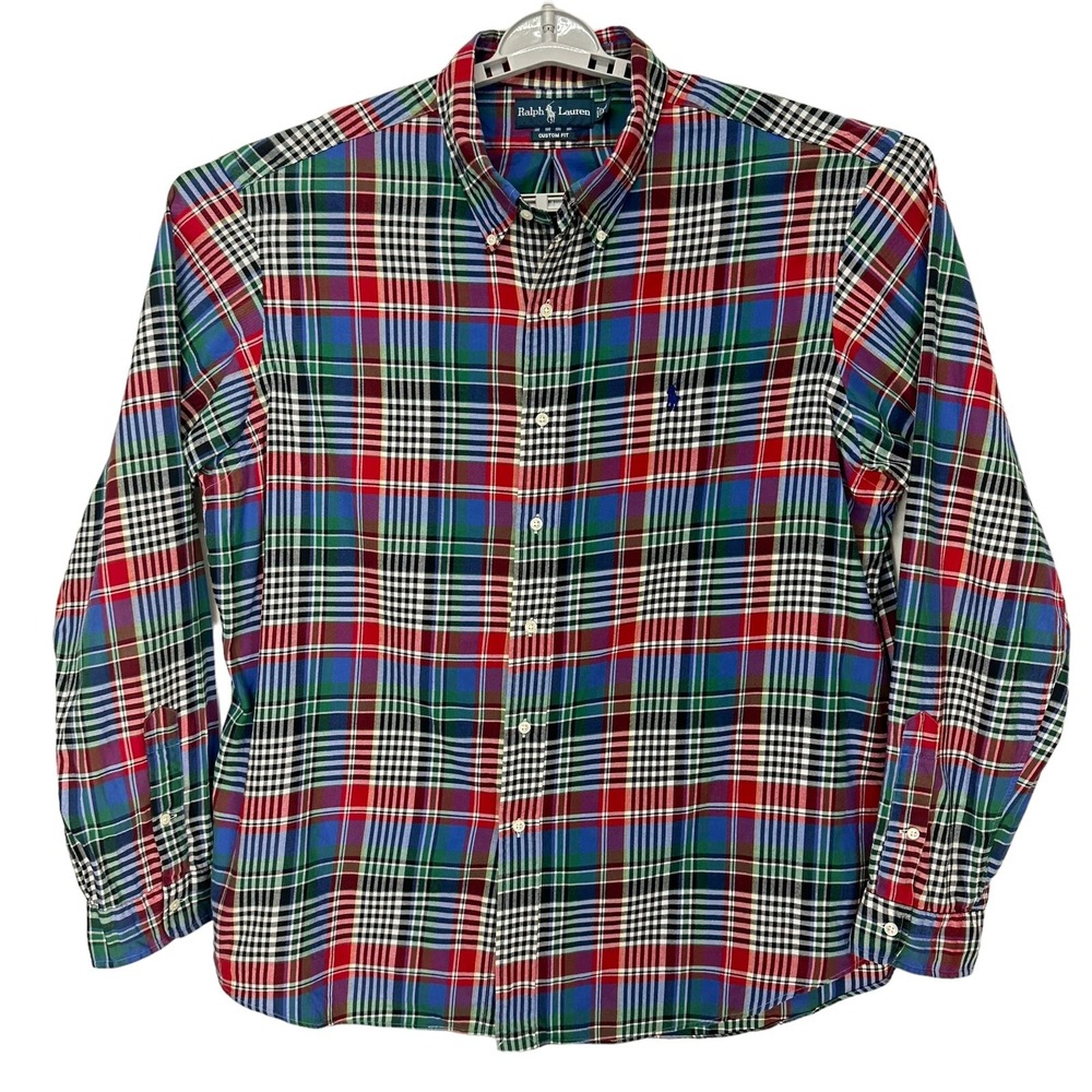 Ralph Lauren Button Down Shirt‎ Mens XXL Custom Fit Red Blue Green Tartan Plaid
